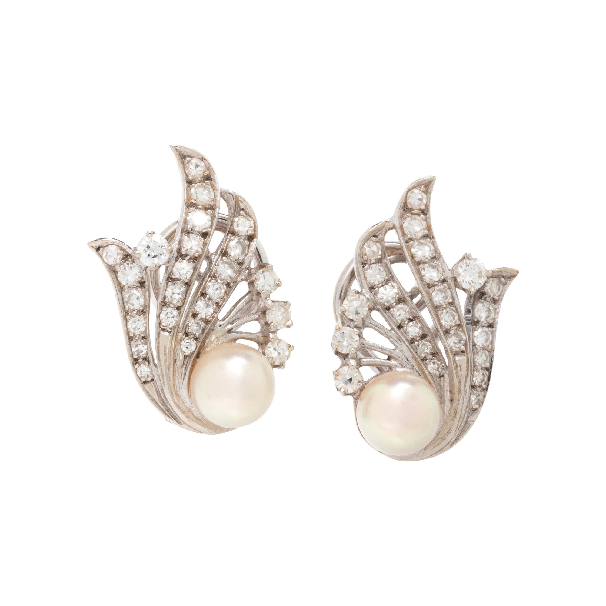 CULTURED PEARL AND DIAMOND CLIP EARRINGS