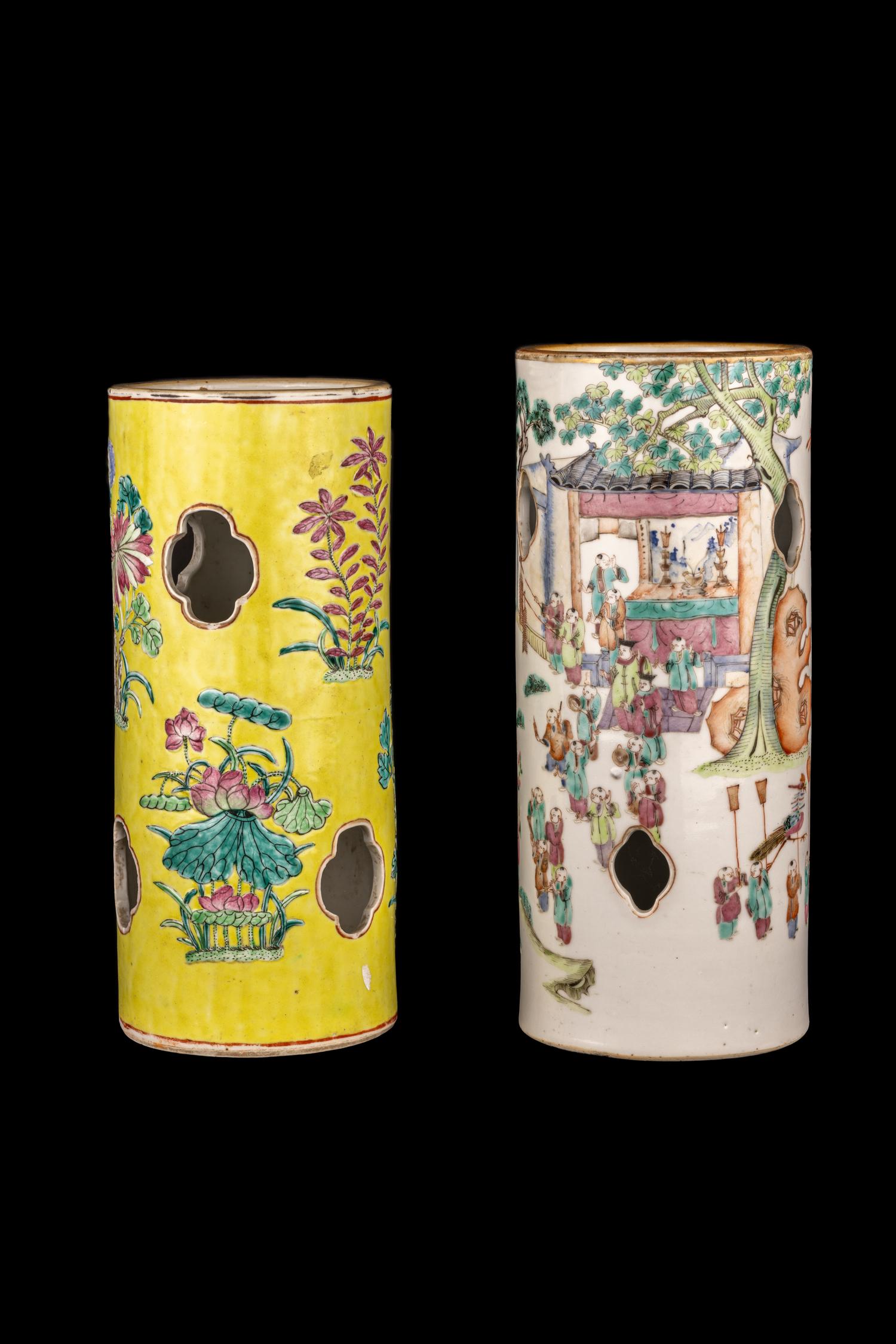 Two Chinese Famille Rose Porcelain Hat Stands