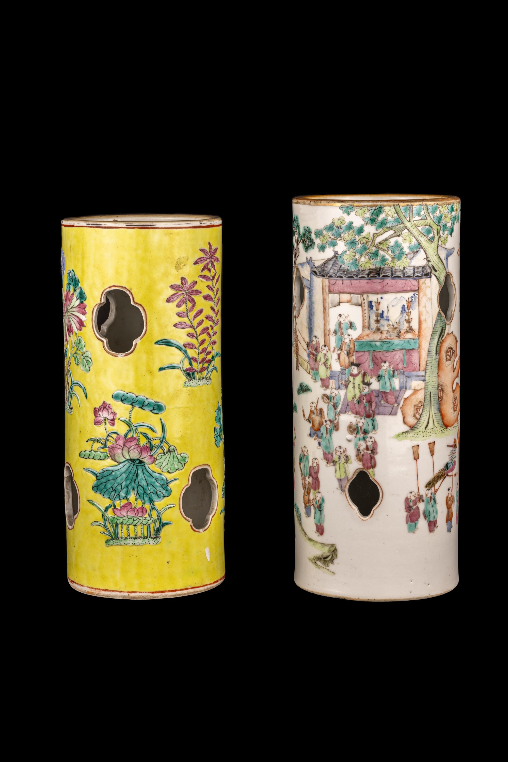 Two Chinese Famille Rose Porcelain Hat Stands