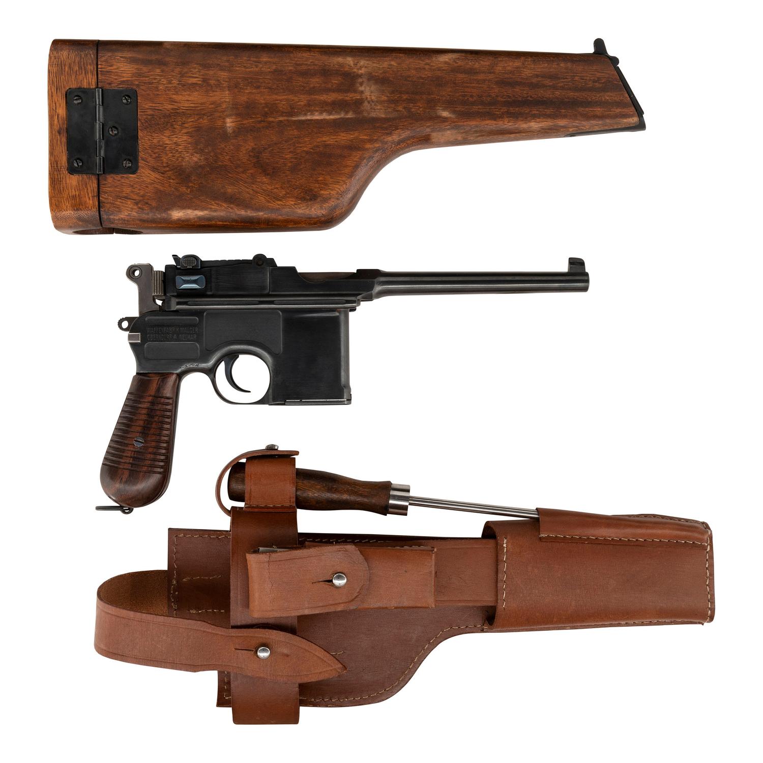 **Mauser C96 Rebored to 9mm in Reproduction Holster with Accessories