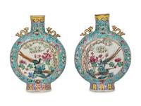 A Pair of Chinese Famille Rose Porcelain Moon Flasks