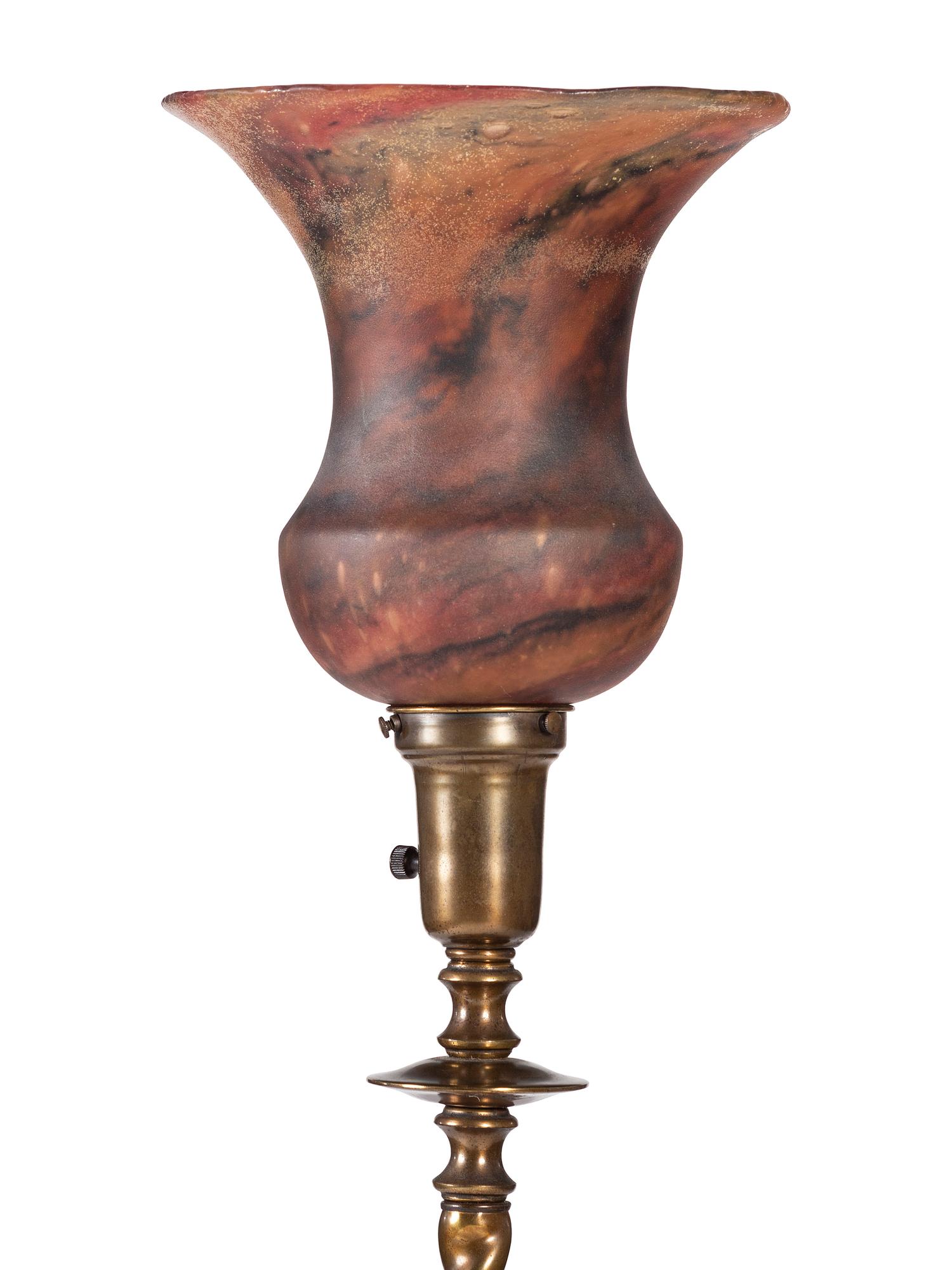 Hubley Floor Lamp with Steuben Moss Agate Shade American, 20th Century