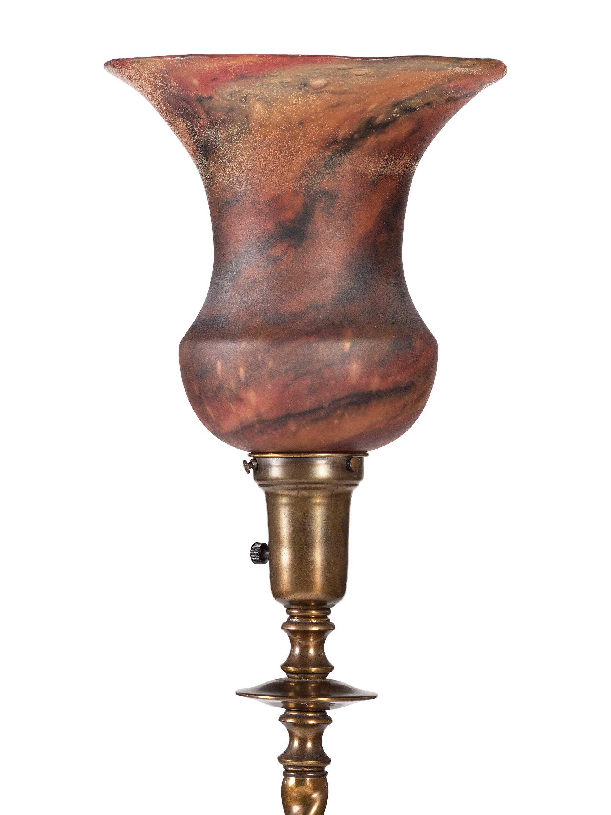 Hubley Floor Lamp with Steuben Moss Agate Shade American, 20th Century