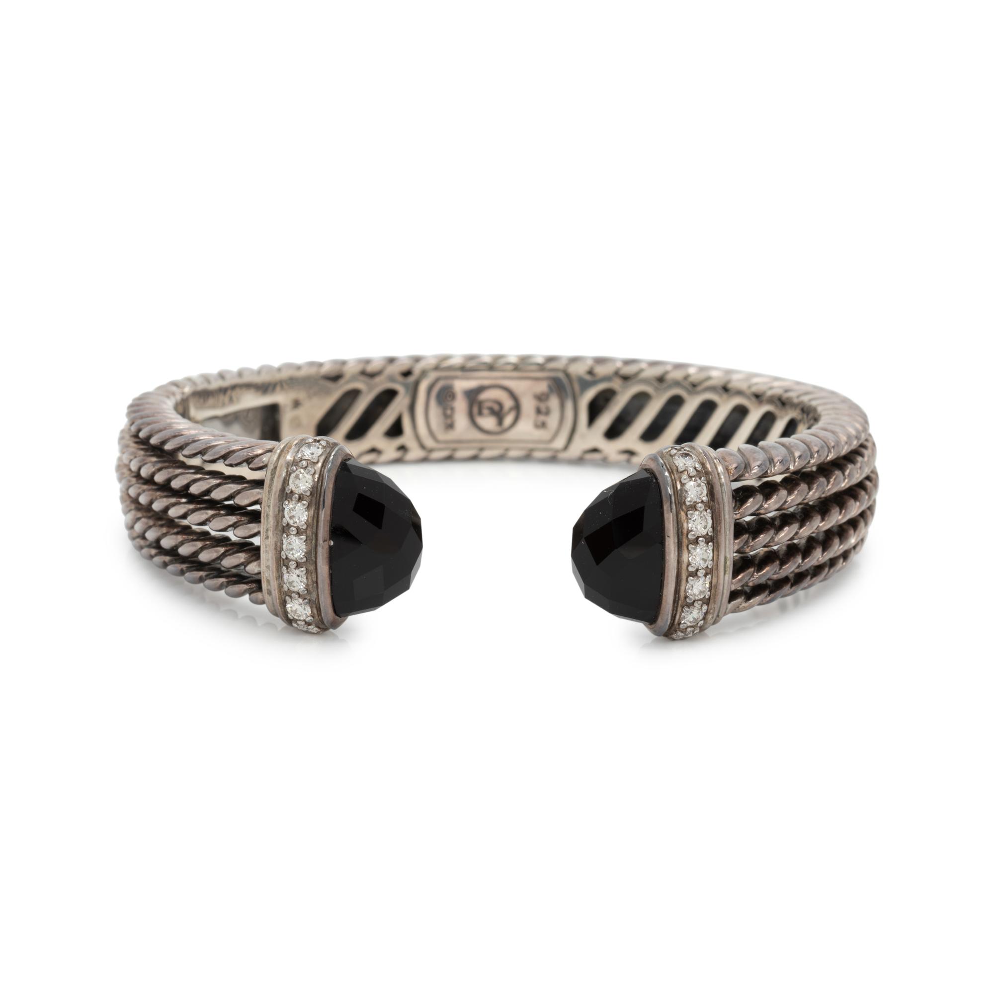 DAVID YURMAN, STERLING SILVER, DIAMOND AND ONYX CUFF BRACELET