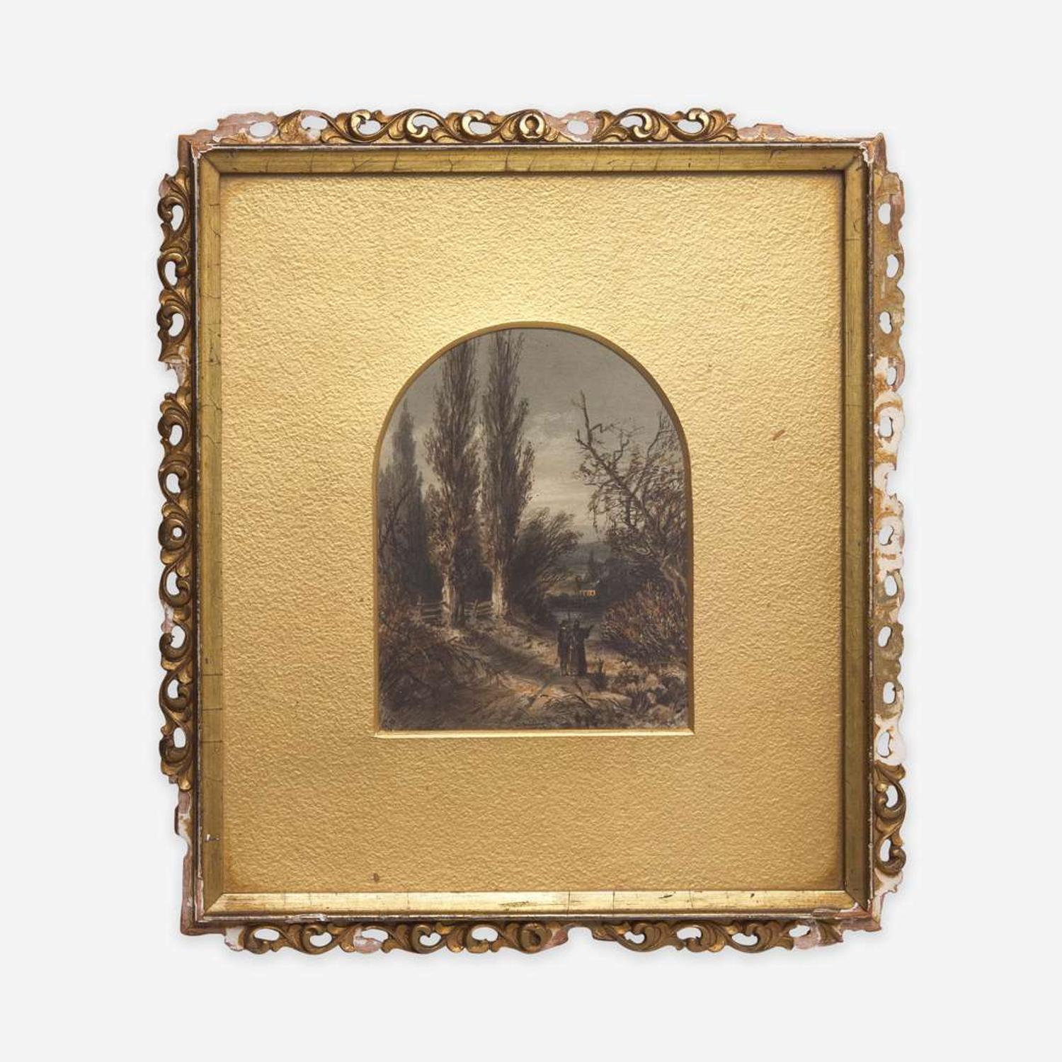 Attributed to Mary Jane Peale (1827-1902) and other Two Works: Miniature View of Chilton Castle, Lake Geneva and Small Landscape with Figures