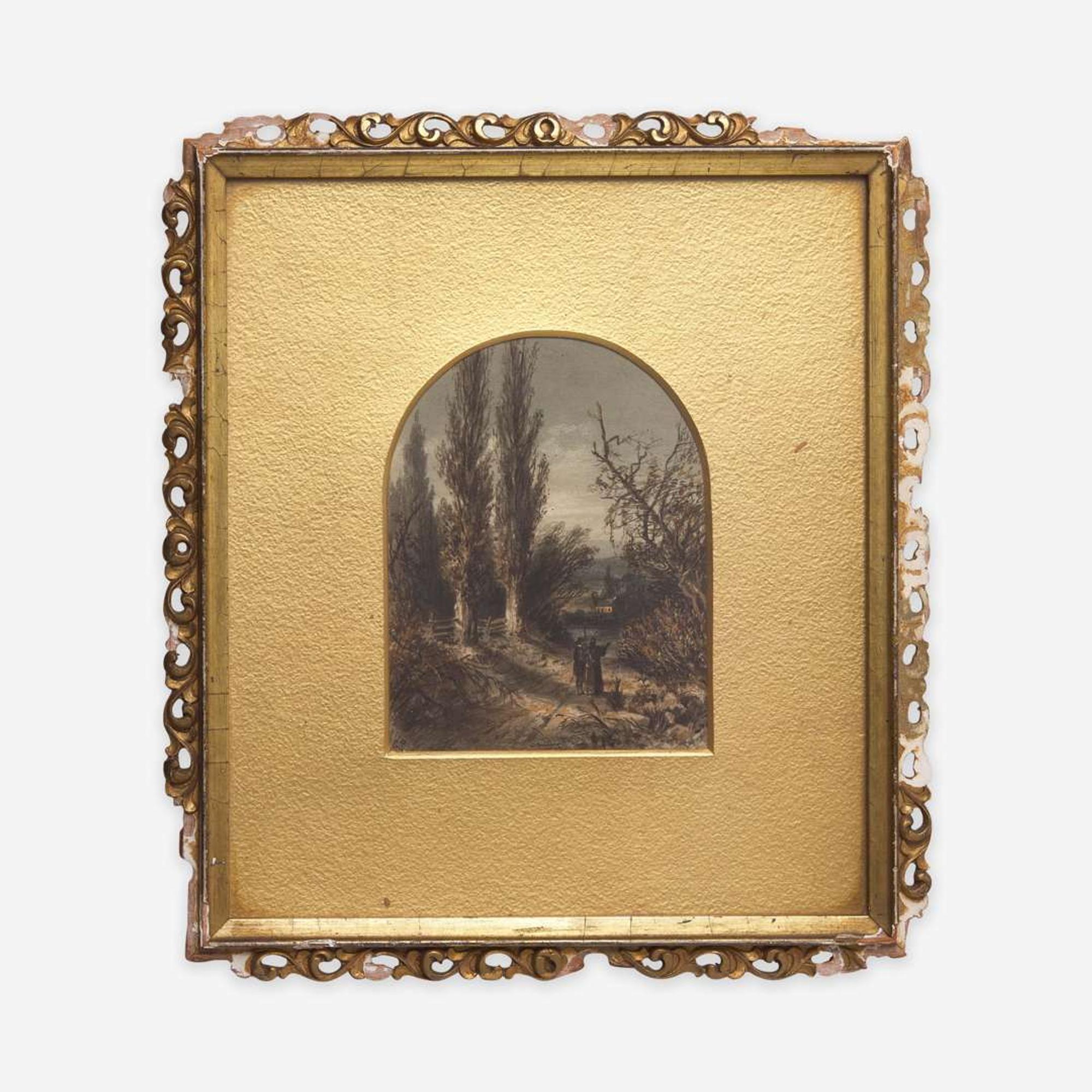 Attributed to Mary Jane Peale (1827-1902) and other Two Works: Miniature View of Chilton Castle, Lake Geneva and Small Landscape with Figures