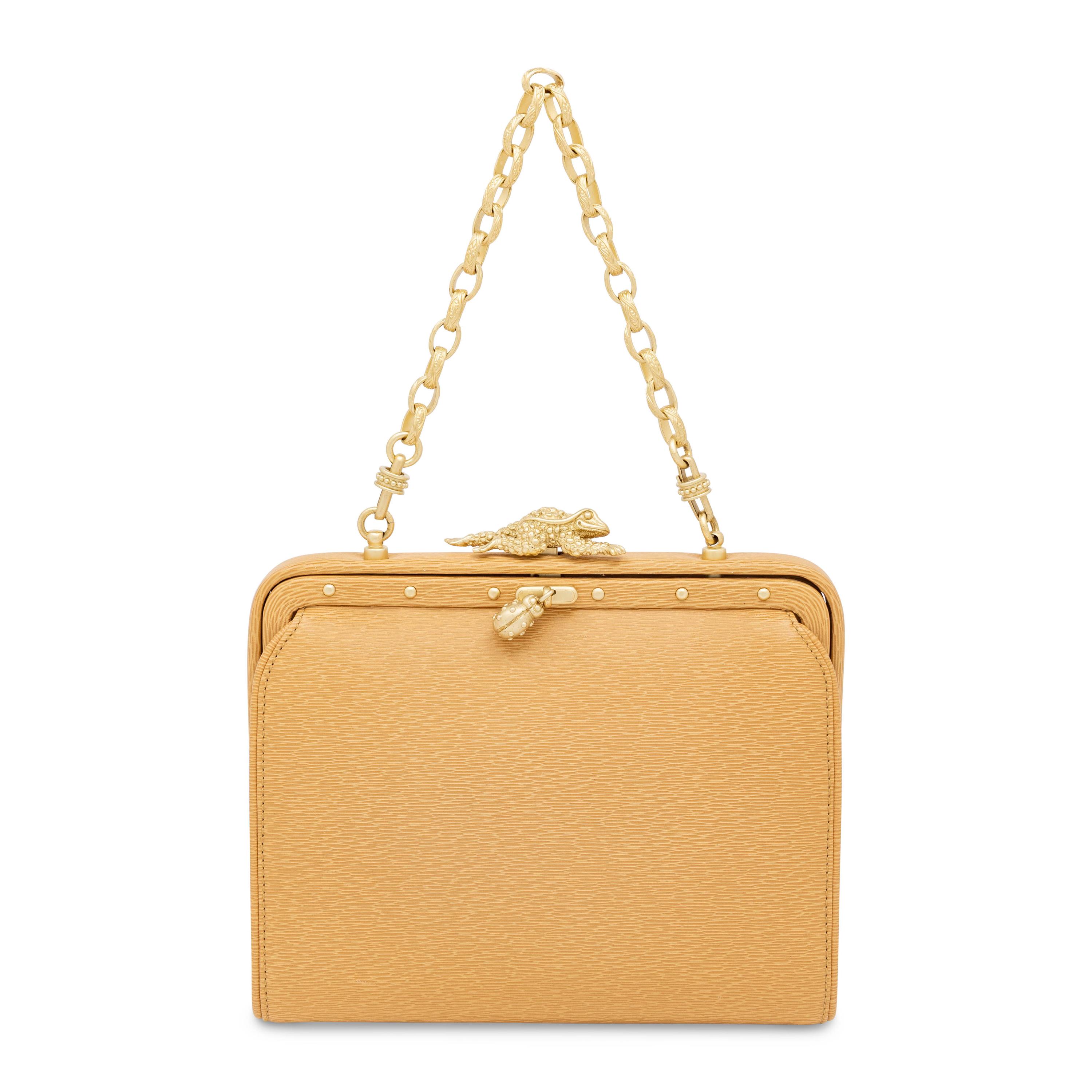 Kieselstein-Cord, Frog Clasp Bag in Tan Leather