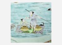 A Chinese famille rose-decorated "Fisherman" plaque 粉彩人物瓷板