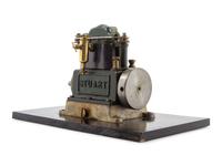 A Painted Metal Single-Strong Piston Engine and Flywheel Scale Model
