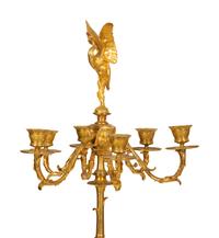 A Pair of Neoclassical Gilt Bronze Six-Light Candelabra