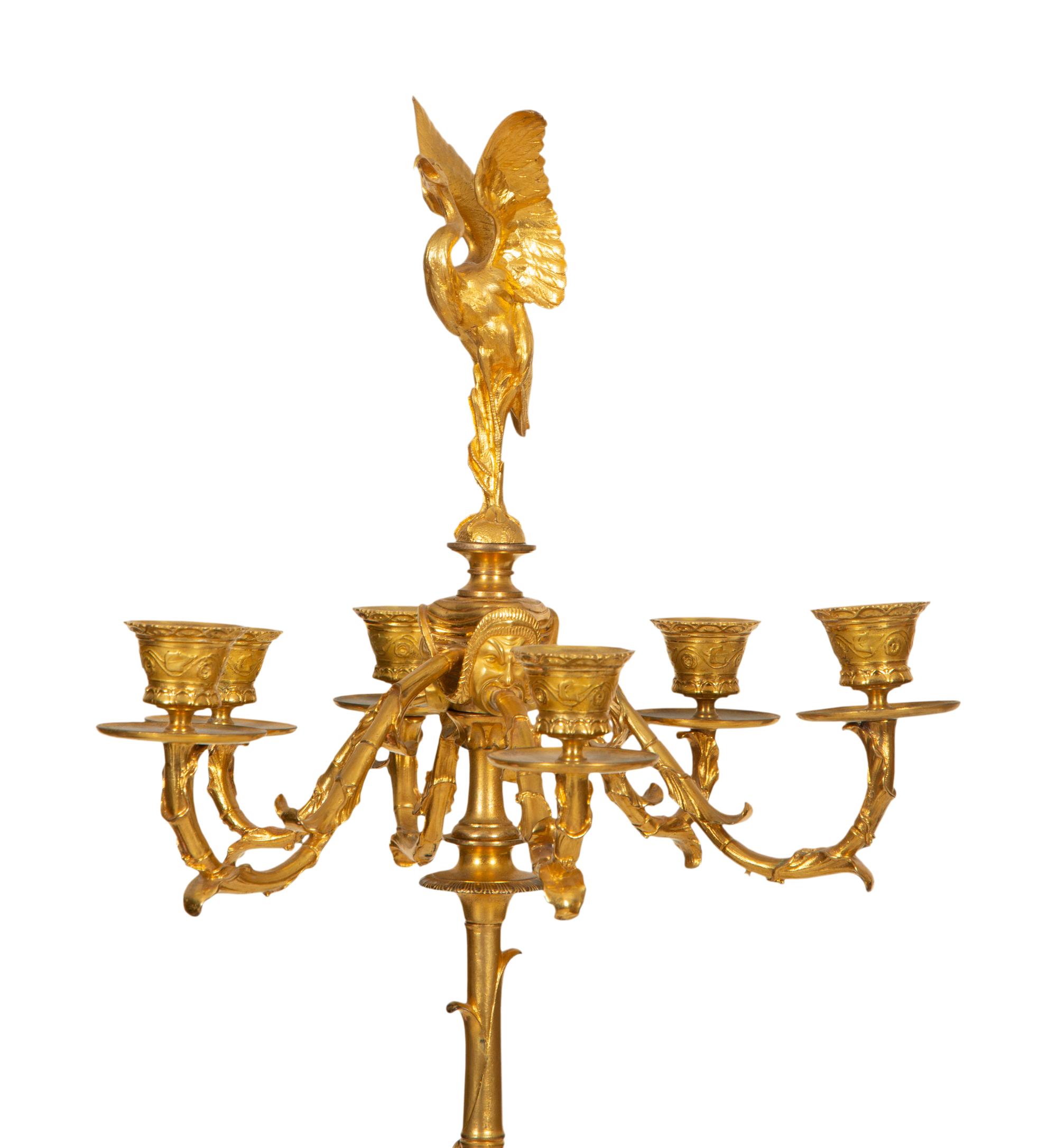 A Pair of Neoclassical Gilt Bronze Six-Light Candelabra