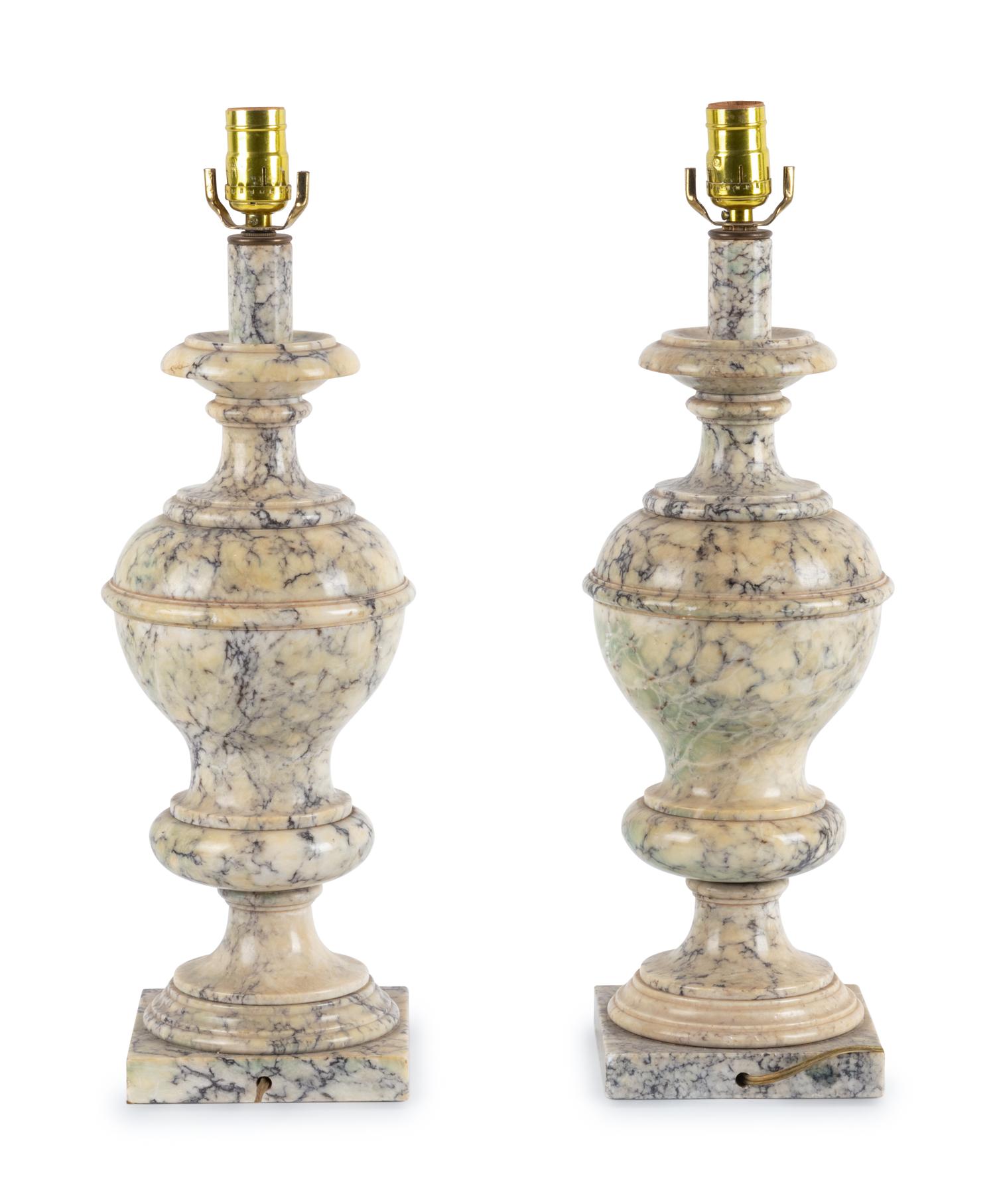 A Pair of Alabaster Finials Mounted as Lamps