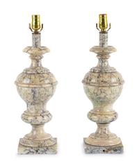 A Pair of Alabaster Finials Mounted as Lamps