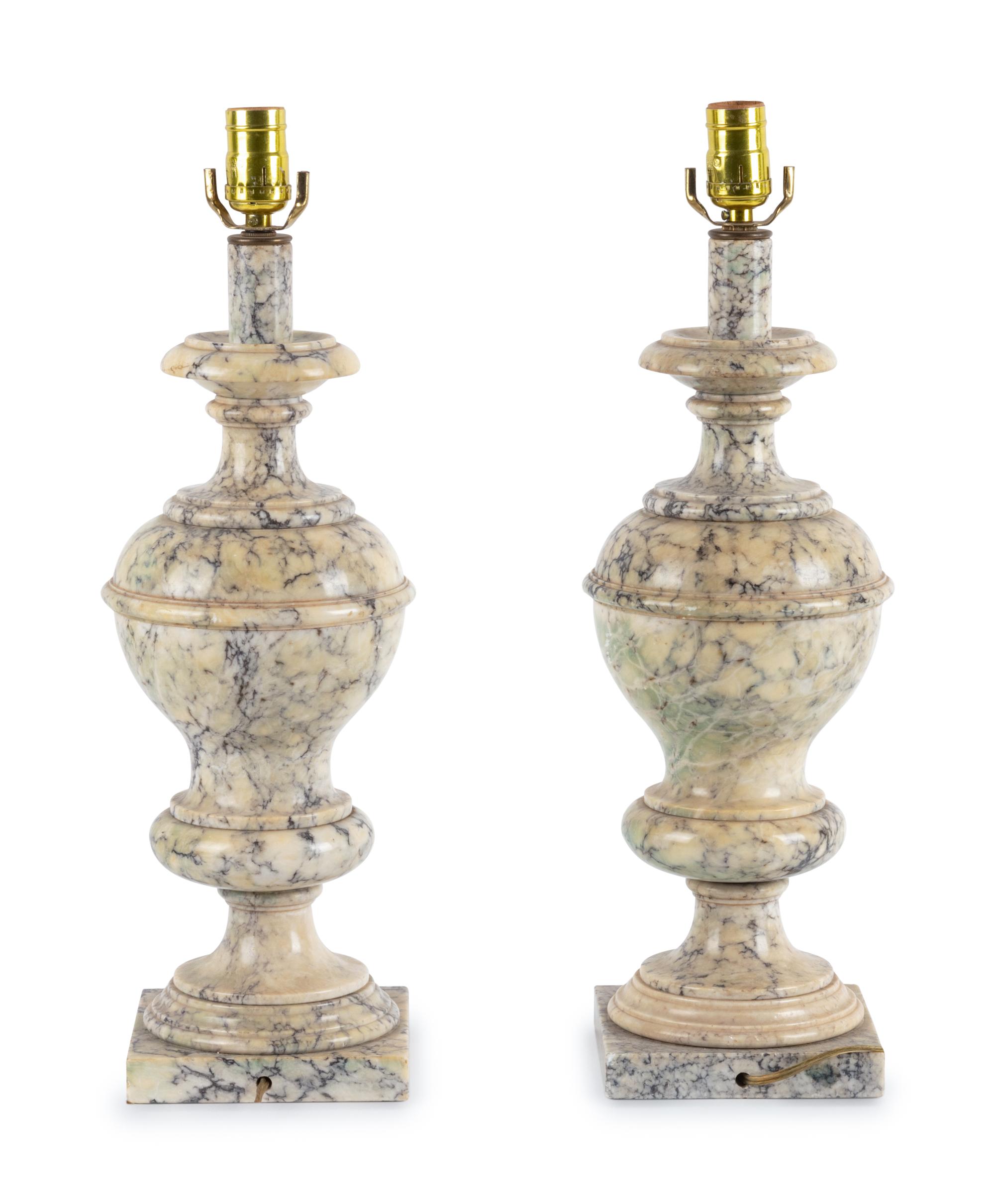 A Pair of Alabaster Finials Mounted as Lamps