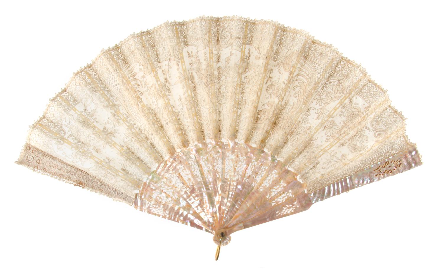 A Group of Three French Mother-of-Pearl and Lace Fans Length of first 10 inches. — 18TH/19TH CENTURY