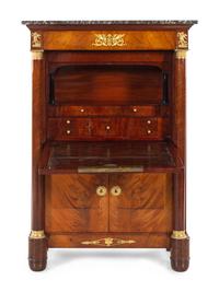 An Empire Gilt Bronze Mounted Mahogany and Marble-Top Secrétaire à Abattant