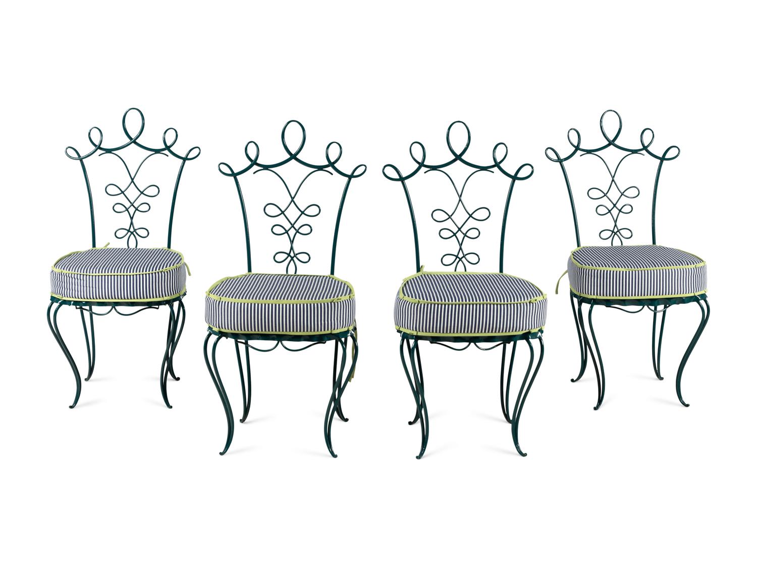 A Painted Iron Glass-Top Table and Chairs in the Style of Rene Prou
