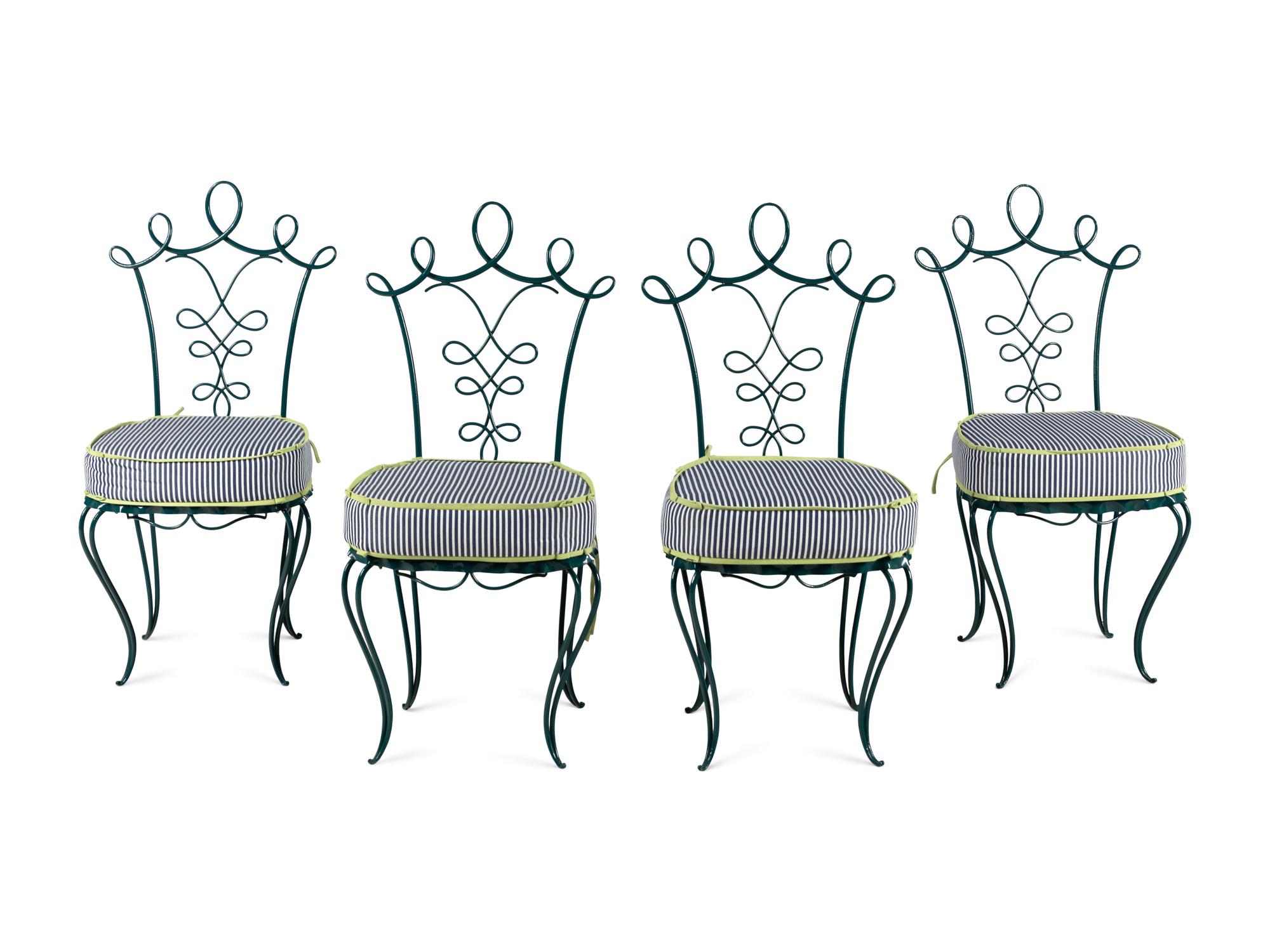 A Painted Iron Glass-Top Table and Chairs in the Style of Rene Prou