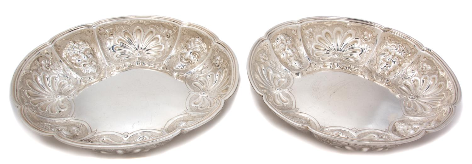 A Pair of Scottish Victorian Silver Bowls, Mackay & Chisholm, Edinburgh, 1842, worked with grotesque masks and palmettes at intervals a