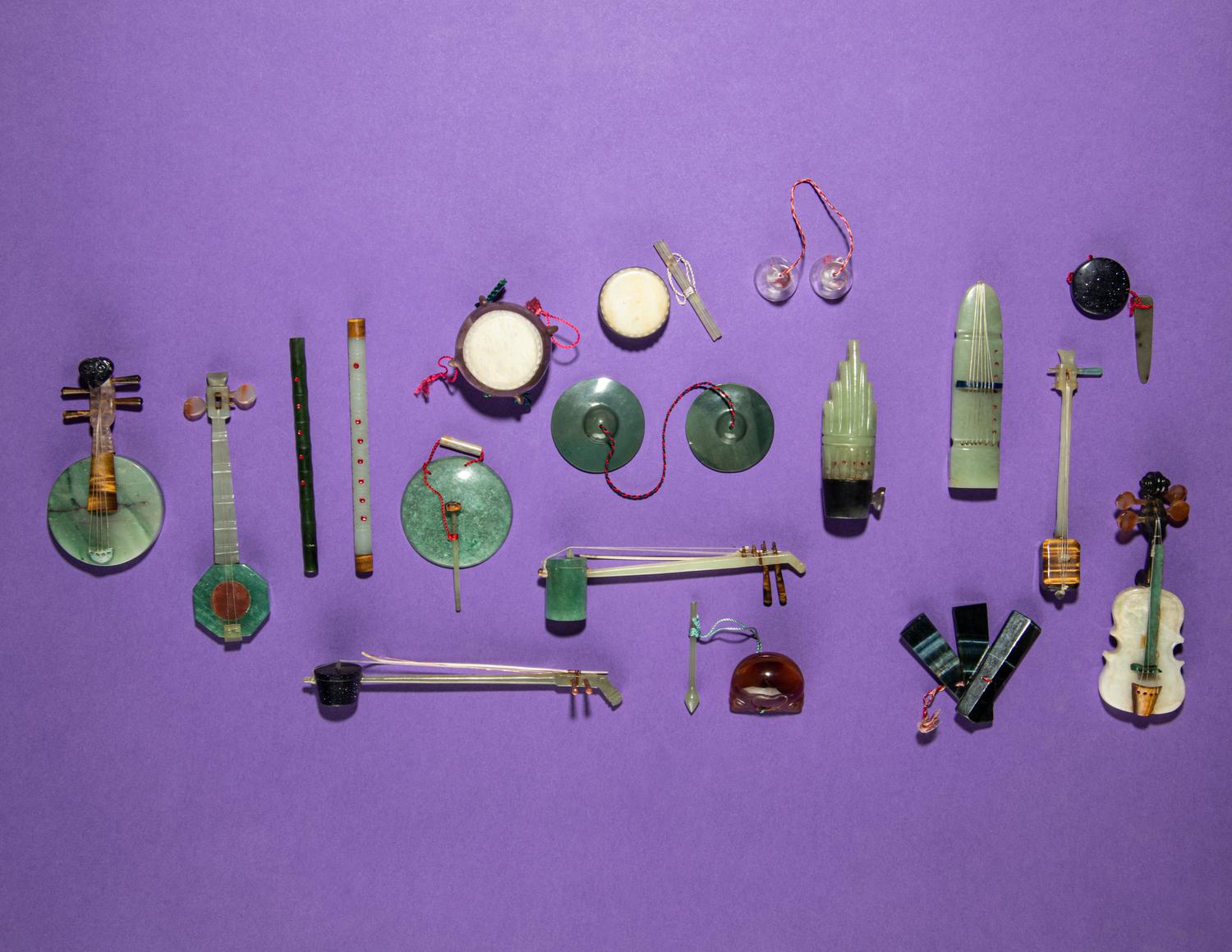 A Group of Chinese Hardstone Miniature Musical Instruments