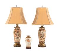 A Pair of Satsuma Porcelain Vases Mounted as Lamps