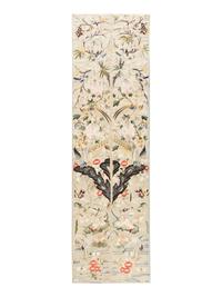 Two Chinese Cream Ground Embroidered Silk Panels