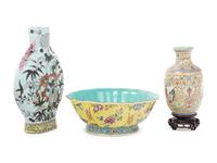 Three Chinese Famille Rose Porcelain Vessels
