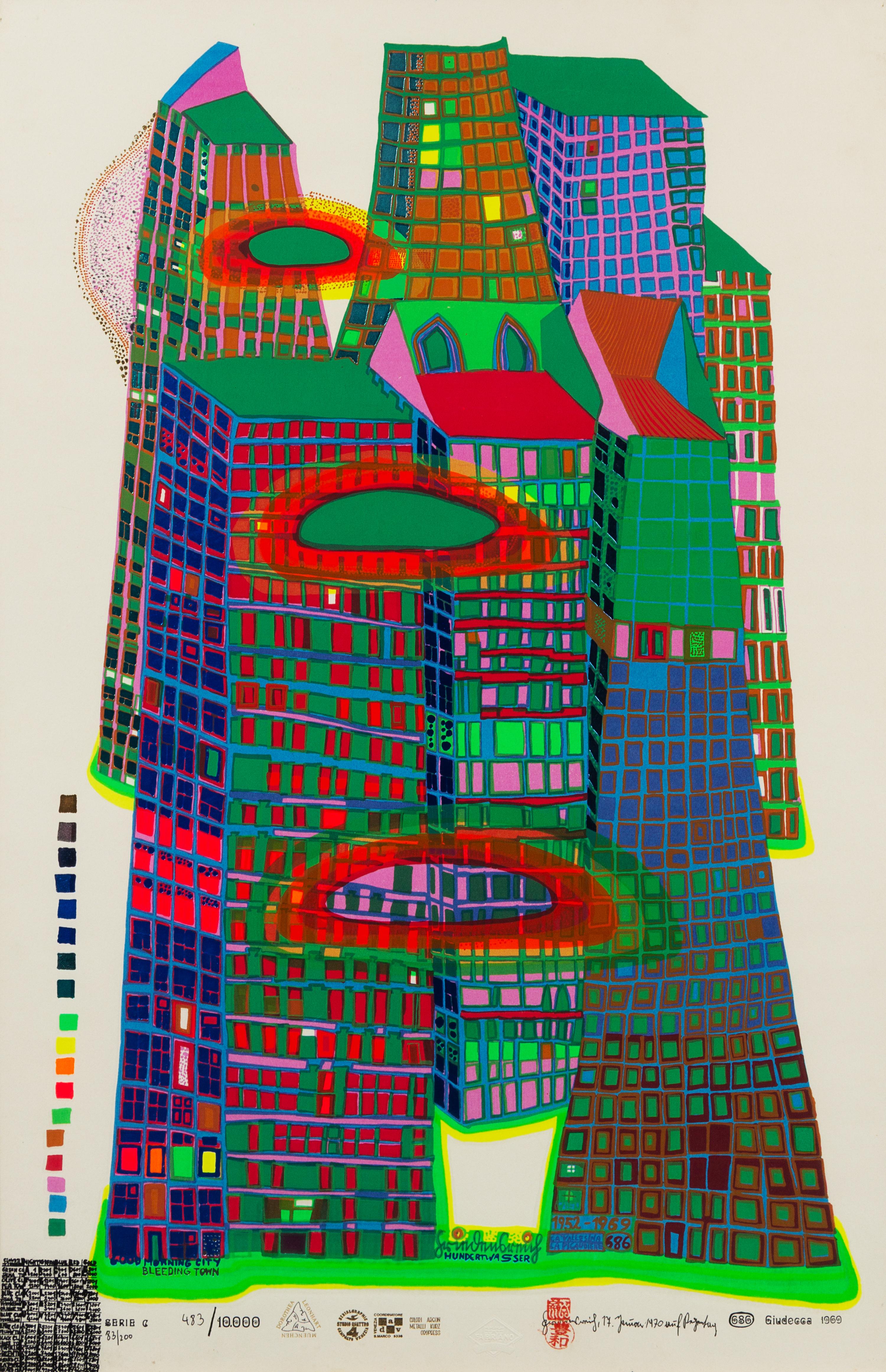 Friedensreich Hundertwasser, (Austrian, 1928–2000), Good Morning City - Bleeding Town