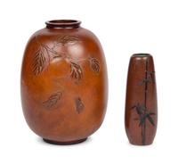 Two Japanese Mixed Metal Vases