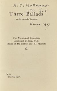 Carpenter, Edward. Three Ballads (an Intermezzo in War time)