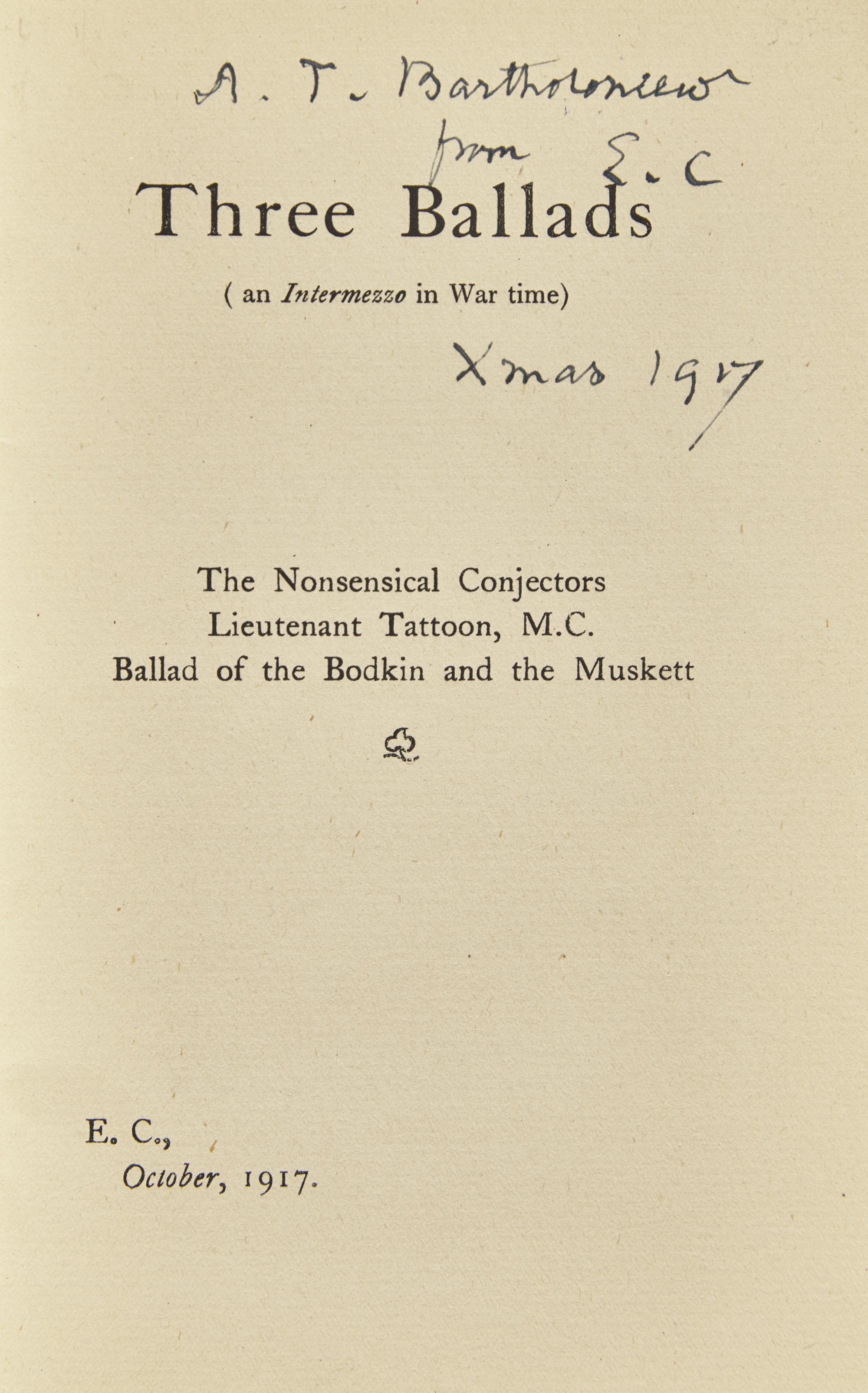 Carpenter, Edward. Three Ballads (an Intermezzo in War time)