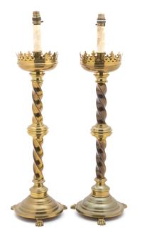 A Pair of Brass Torchere Style Table Lamps Height 24 1/2 inches. — 20TH CENTURY
