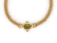 YELLOW GOLD, PERIDOT, RUBY AND DIAMOND NECKLACE