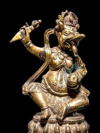 Three Tibetan Gilt Bronze Figures of Guardians