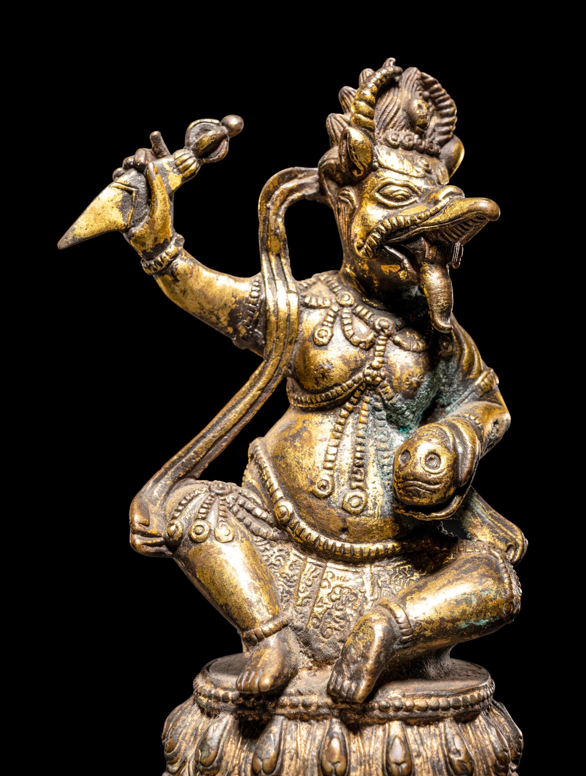 Three Tibetan Gilt Bronze Figures of Guardians