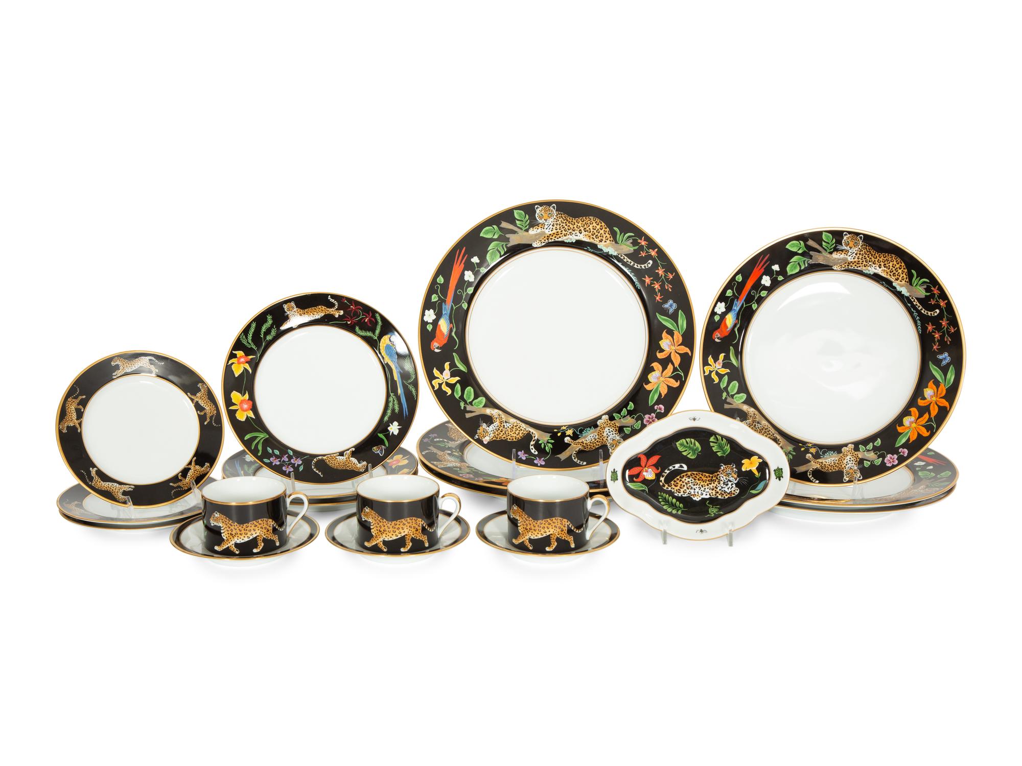 A Lynn Chase Porcelain Jaguar Jungle Dinner Service