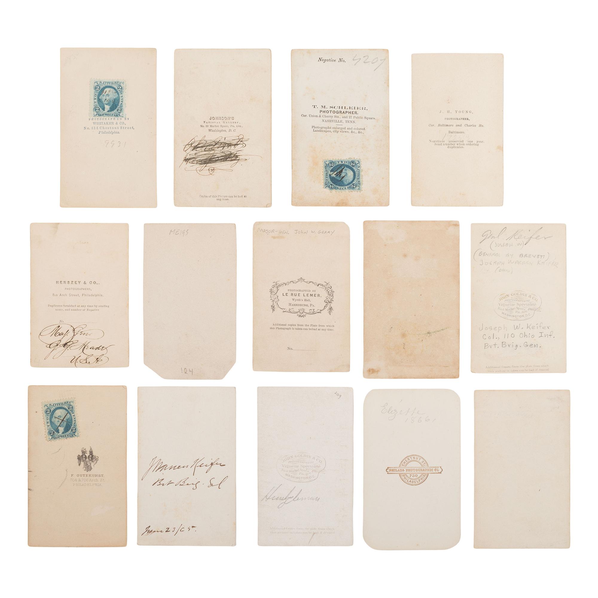 [Lincoln, Abraham] Group of 14 Carte de Visites of Generals or Officers wearing Lincoln Mourning Pins or Bands, incl. Meade and Grant