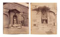 A pair of photographs depicting fountains ( Fontaine Minerve, Institut , 1899; Fontaine du Marché Saint-Honoré , 1903)