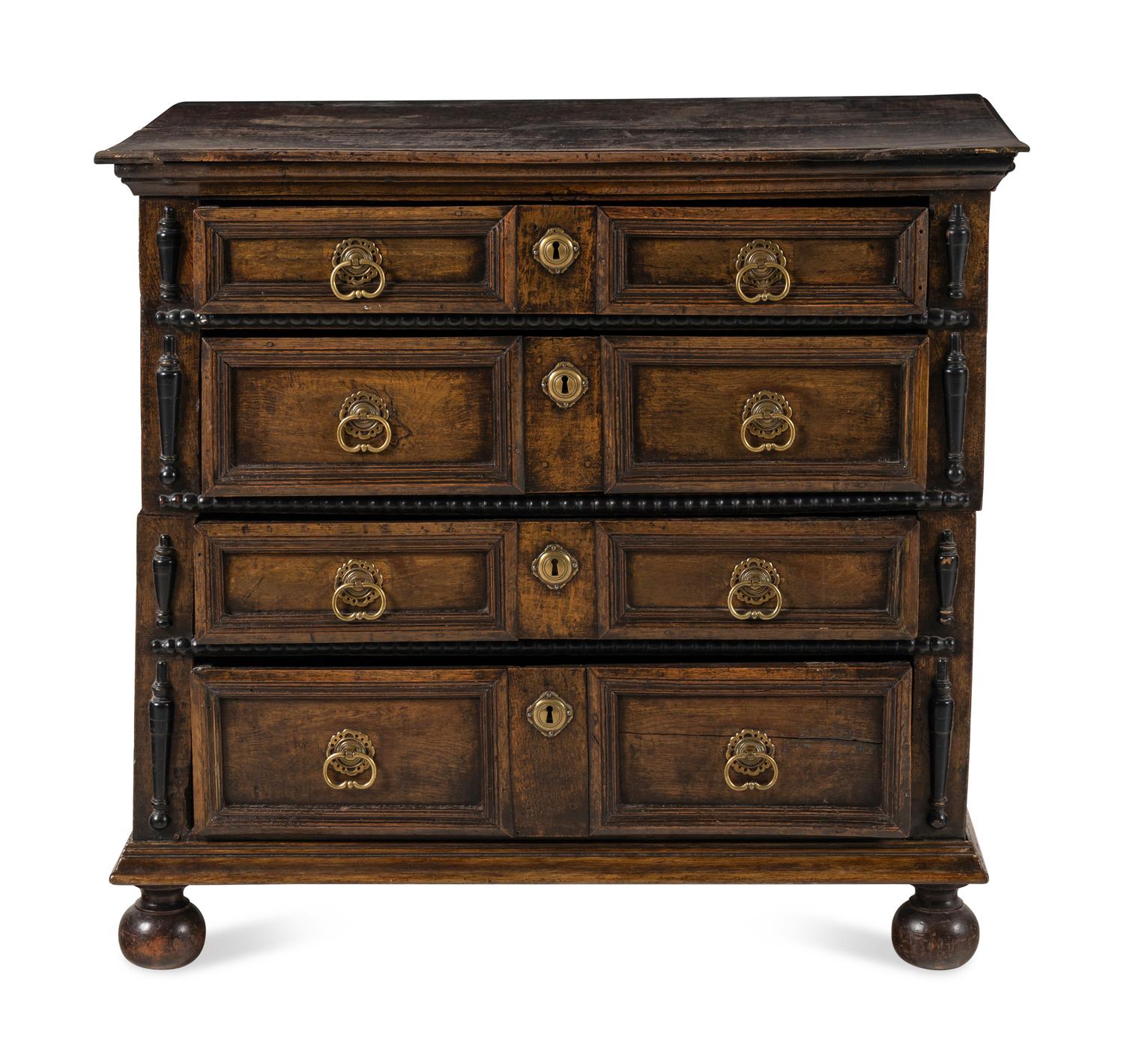 A William and Mary Part-Ebonized Oak Chest of Drawers