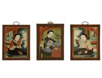 Three Chinese Reverse Glass Paintings on Glass