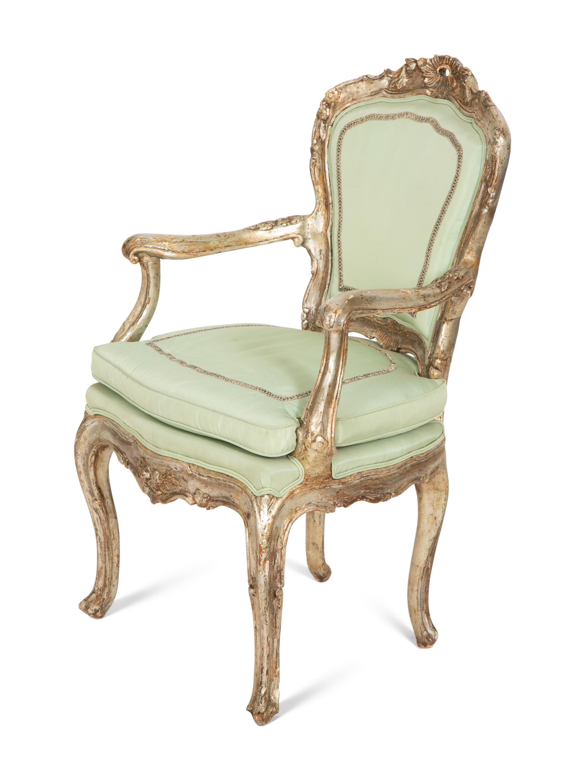 A Venetian Silvered Open Armchair