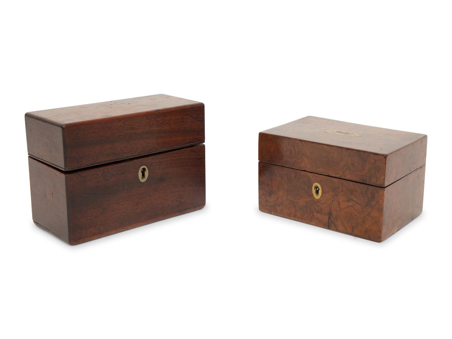 A Georgian Burlwood Jewel Box and a Mahogany Tea Caddy