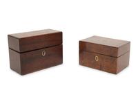 A Georgian Burlwood Jewel Box and a Mahogany Tea Caddy