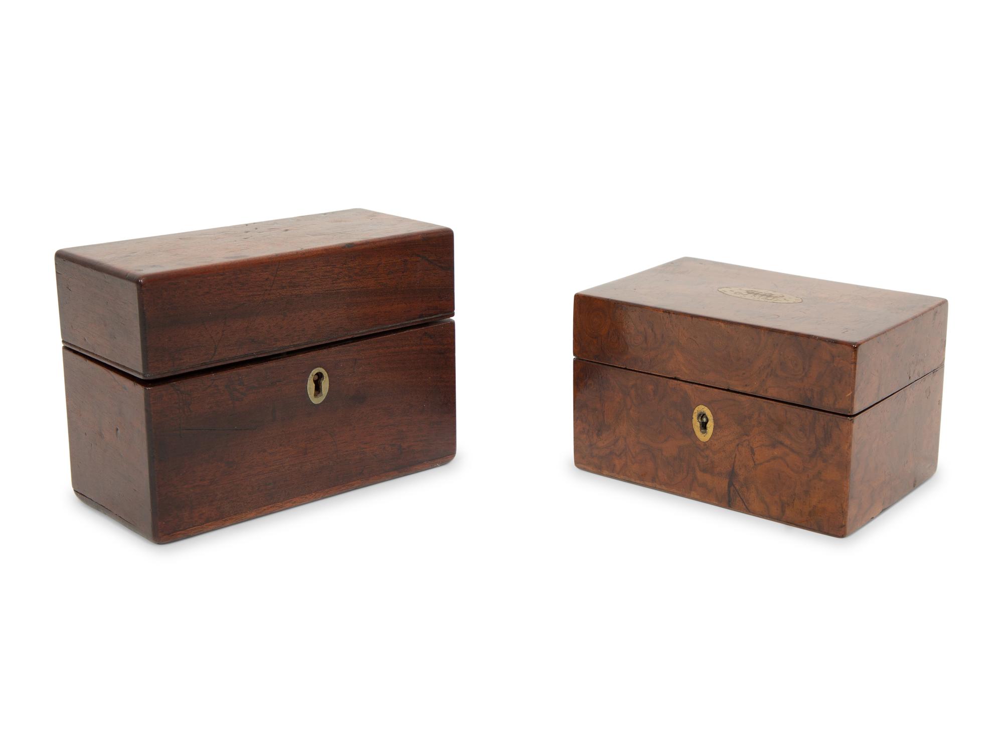 A Georgian Burlwood Jewel Box and a Mahogany Tea Caddy