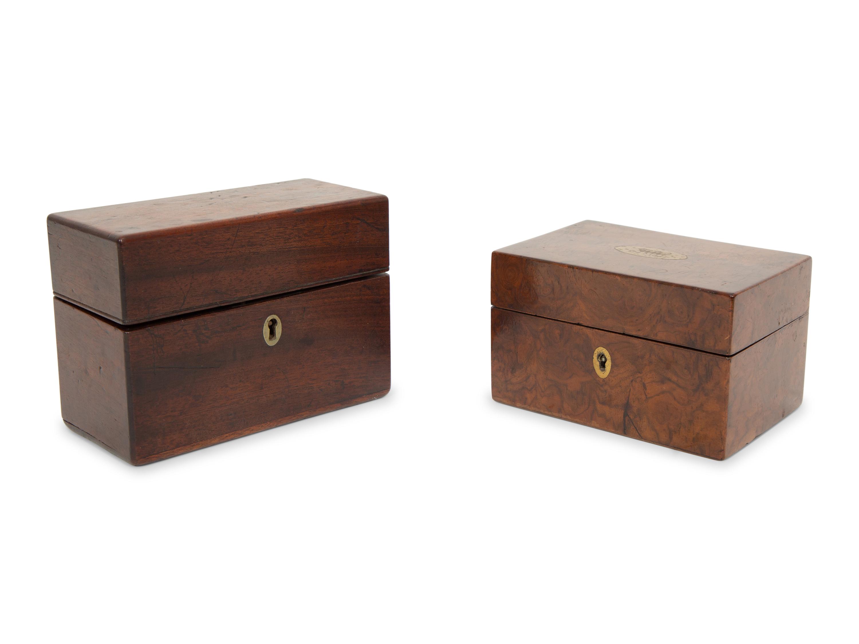 A Georgian Burlwood Jewel Box and a Mahogany Tea Caddy