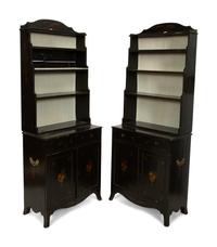 A Pair of English Painted Waterfall Bookcases