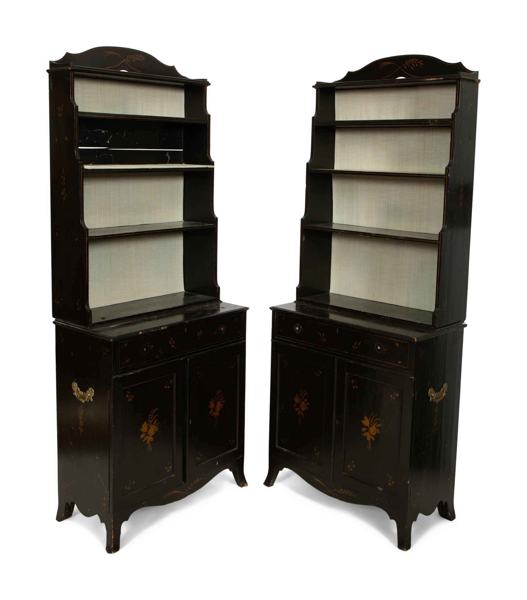 A Pair of English Painted Waterfall Bookcases
