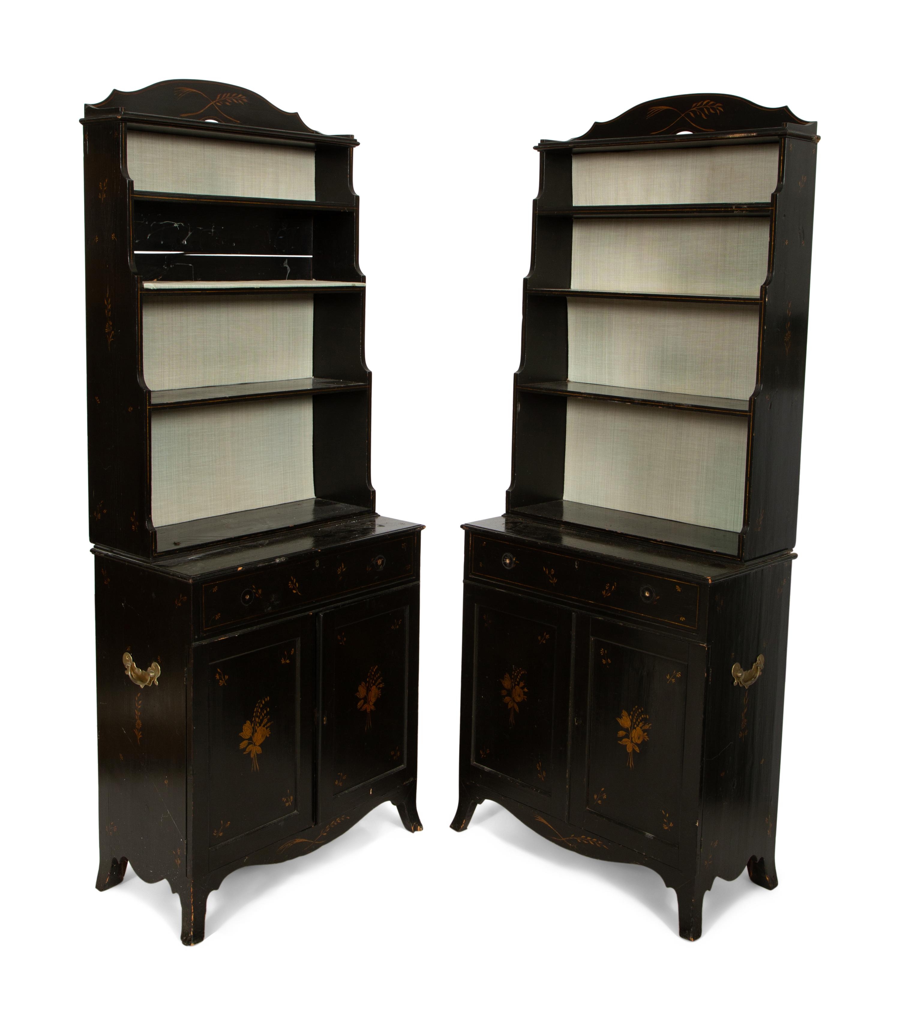 A Pair of English Painted Waterfall Bookcases