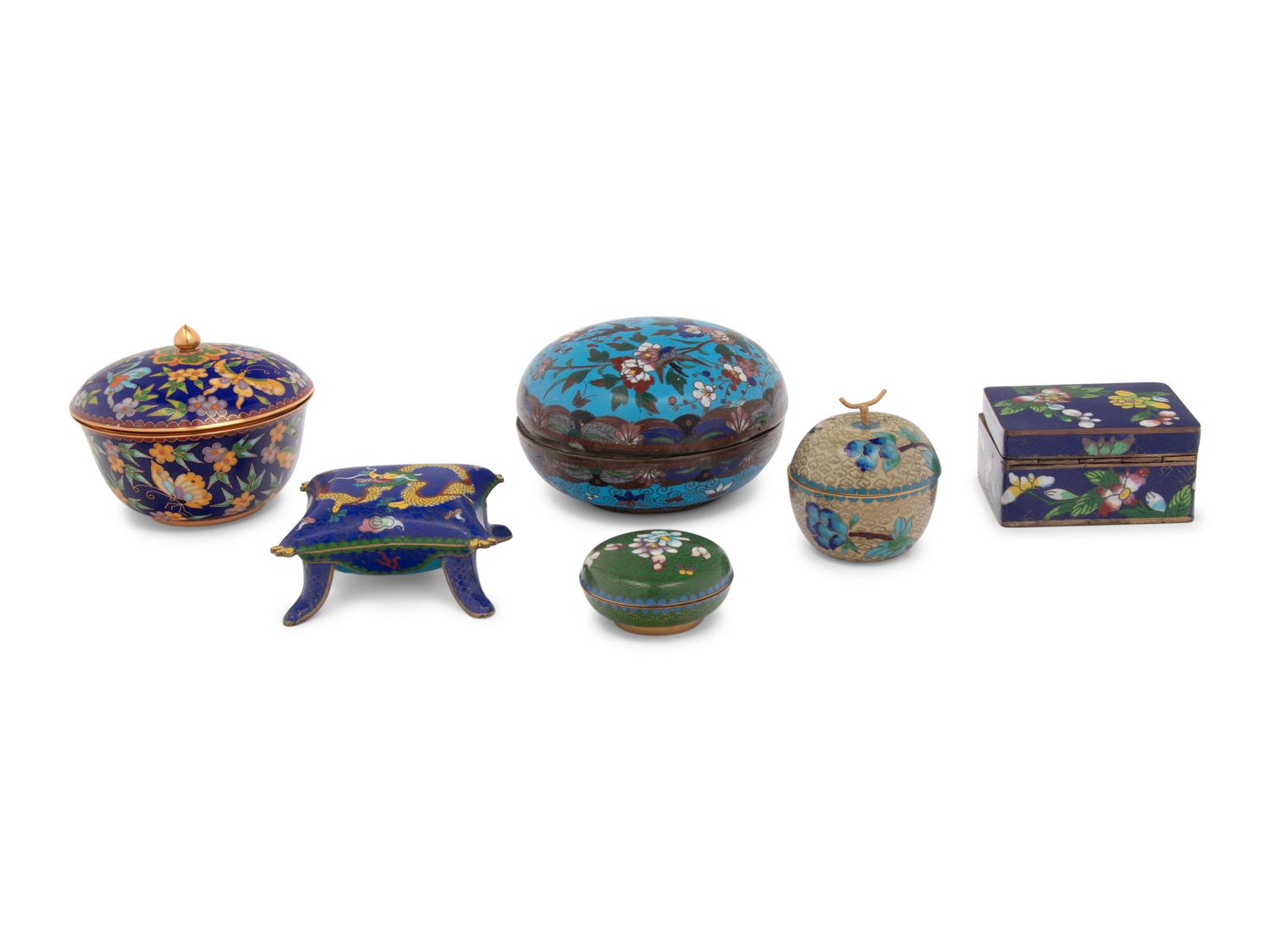 Six Chinese Cloisonné Enamel Covered Boxes