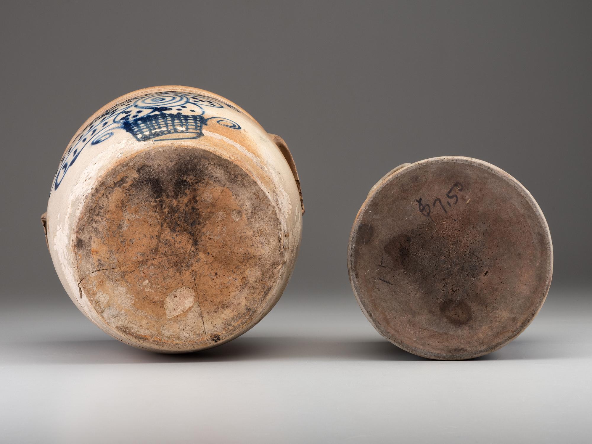 Two Cobalt Decorated Stoneware Crocks